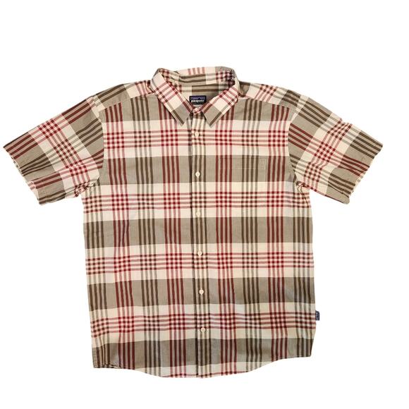 Patagonia Mens Plaid Cotton Short Sleeve Button Up Shirt Size L - Picture 2 of 5